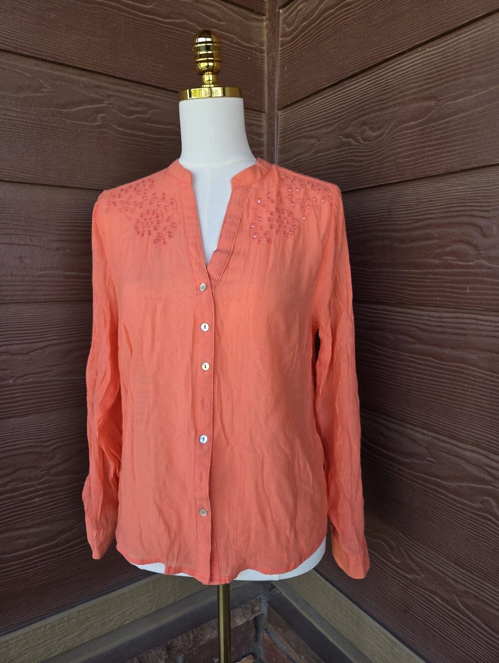 Nanette Lepore Coral Embroidered Button‑Down Blouse – Women’s Size Large - Picture 11 of 15